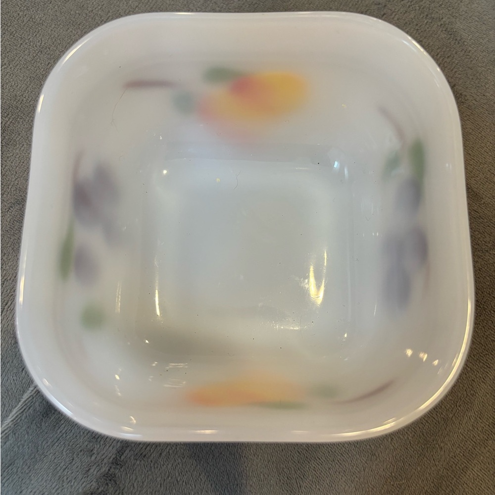 Vintage Fire King Anchor Hocking White Oven Ware Square Dish with Painted Fruits - Picture 7 of 7
